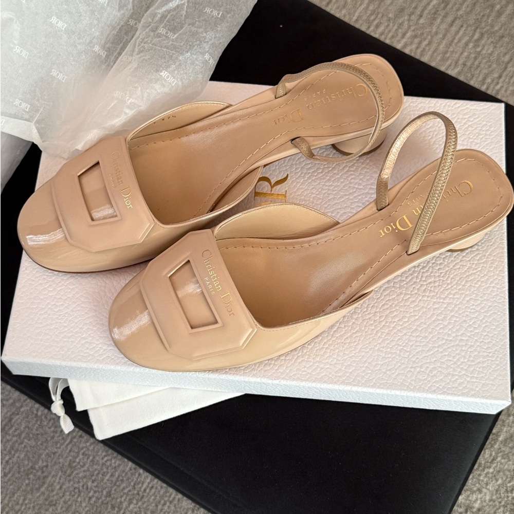 Dior Women's Nude Patent Slingback Heels